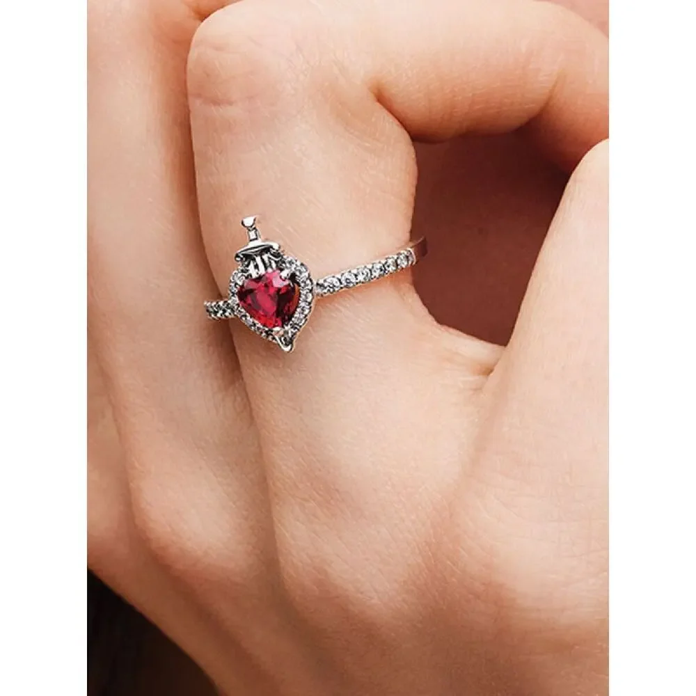 Pandora Disney Villains Evil Queen Ring Sterling‎ Silver Fuchsia Crystal Sz 7